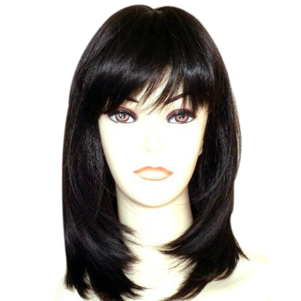 Kalyss Black Wigs with Hair Bangs Medium Long Straight Layered Synthetic Hair Wigs for Women