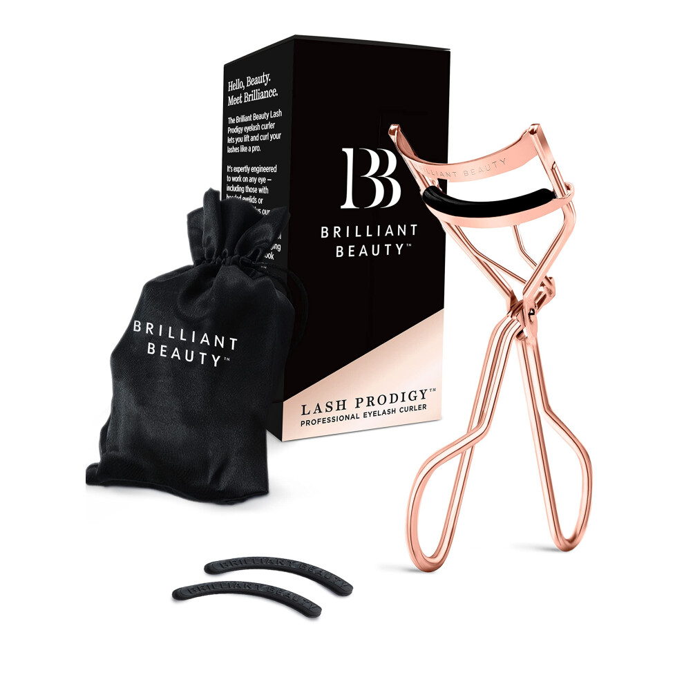 Brilliant Beauty Eyelash Curler With Satin Bag & Refill Pads - Award Winning - No Pinching, Just Dramatically Curled Eyelashes For A Lash Lift In Seco