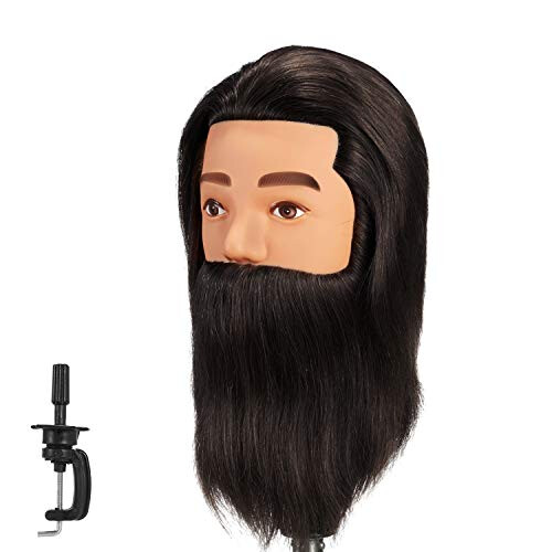 Hairginkgo 100% Ανθρώπινη Τρίχα Κεφαλή Μανεκέν για Άνδρες με Γένια 1