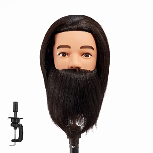 Hairginkgo 100% Ανθρώπινη Τρίχα Κεφαλή Μανεκέν για Άνδρες με Γένια