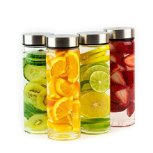 Bouteilles jus - Lot de 4 bouteilles en verre large ouverture avec couvercles - pour jus, smoothies, eau infus e, stockage de boissons - 16 o