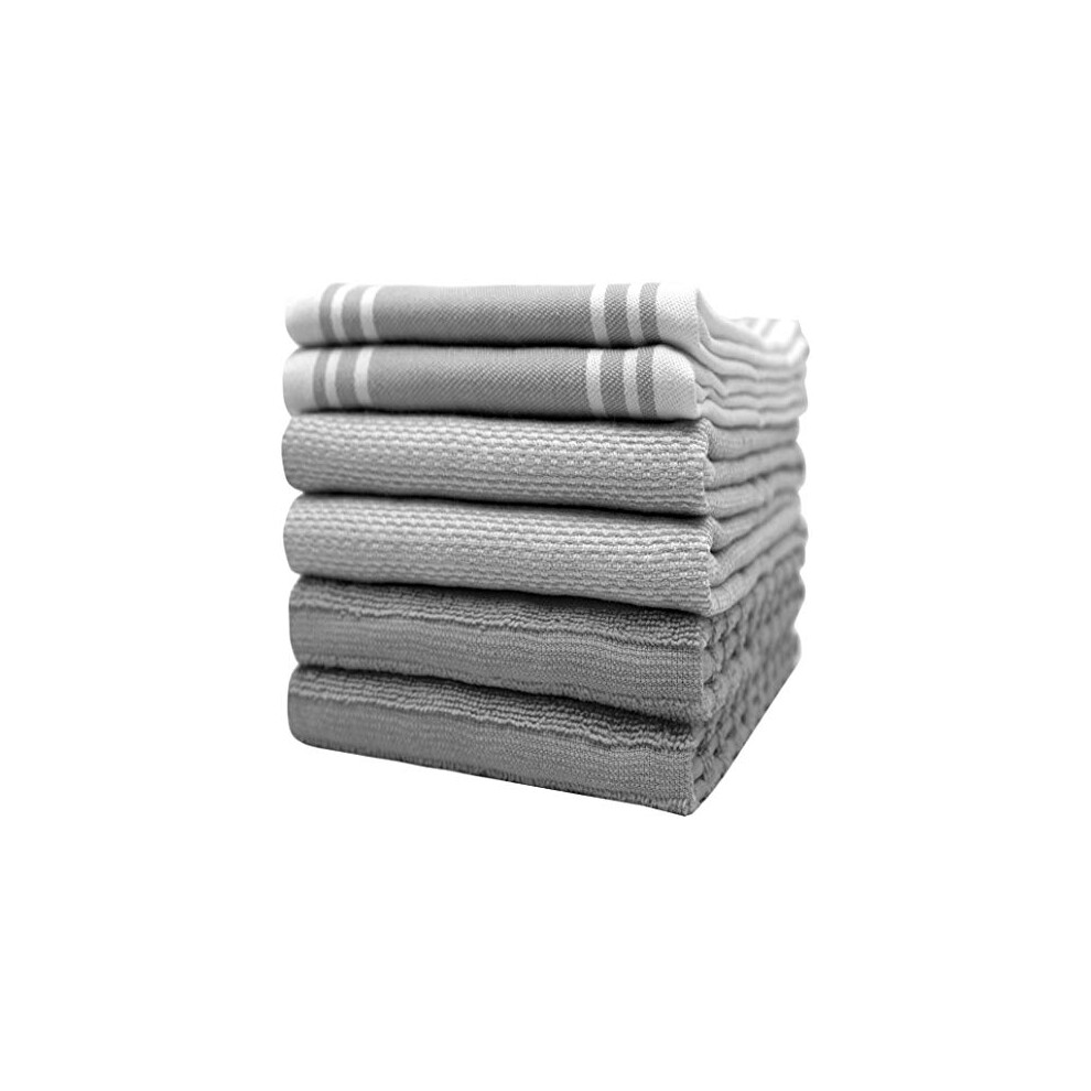 Premium Kitchen Towels (20Ax 28A, 6 Pack) - Large cotton Kitchen Hand Towels - Flat & Terry Towel - Highly Absorbent Tea Towels Set with Hanging Loop