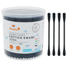 HOMEFOX Tamponi di cotone nero a spirale - 200 bastoncini di cotone organico Gotico per bagno strettamente avvolti in cotone carbone, bastoncini