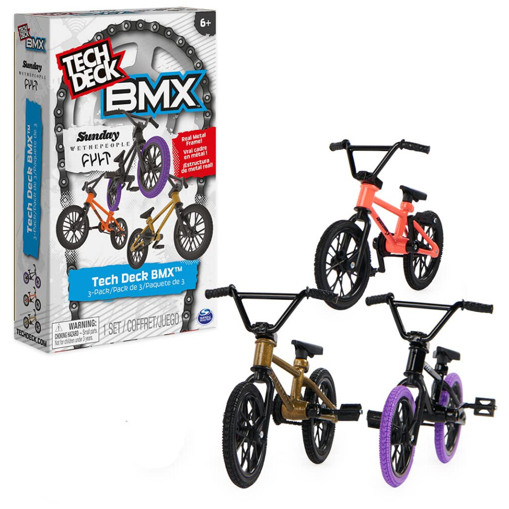 Tech Deck, BMX Finger Bike 3-Pack, Collectible and Customizable Mini BMX Bicycle Toys for Collectors, Kids Toys Ages 6 and Up