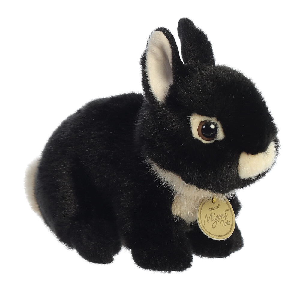 Aurora Adorable Miyoni Tots Netherland Dwarf Bunny Stuffed Animal - Lifelike Detail - Cherished Companionship - Black 7.5 Inches