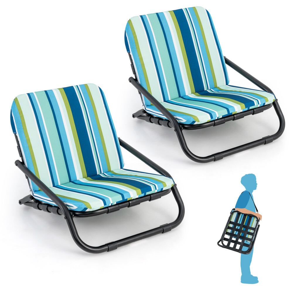2 Pack Low Folding Beach Chairs Adults Lightweight Camping Chairs