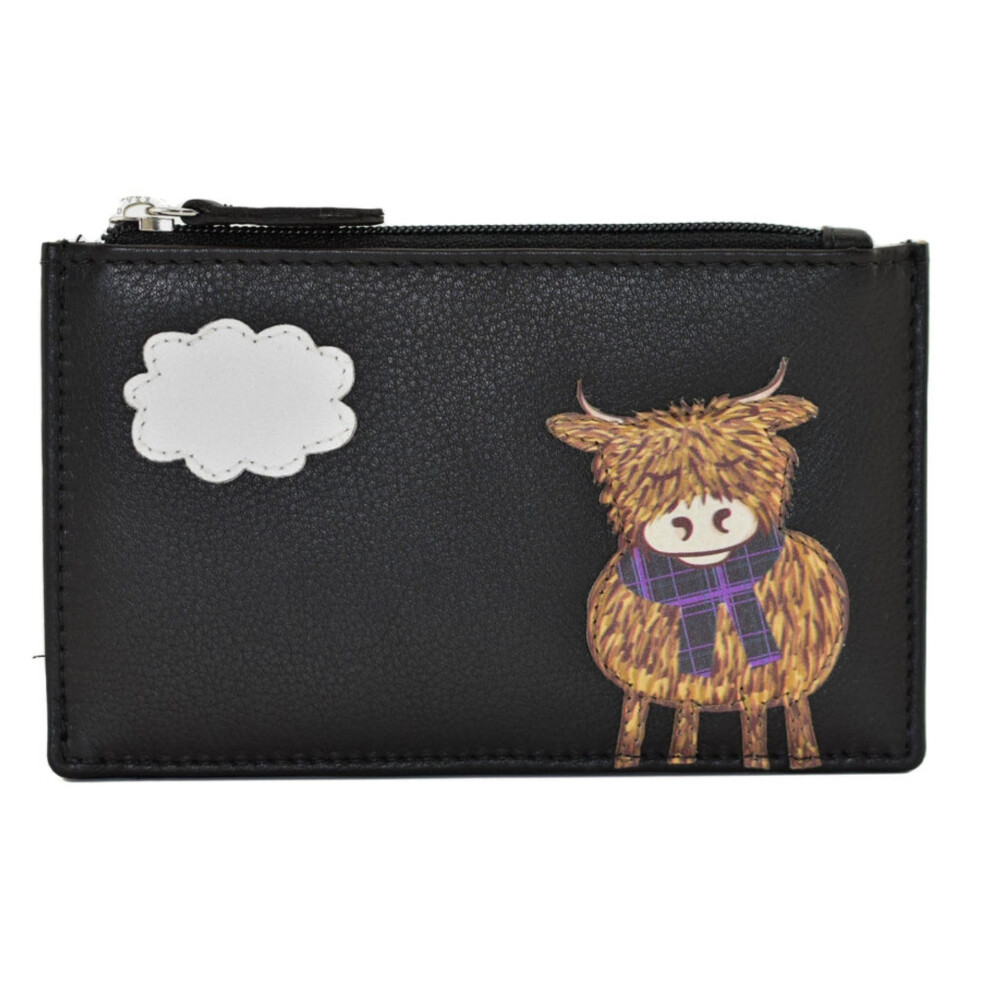Mala Leather (Black) Highland Cow Leather Rfid Card & Coin Purse Blue,Black