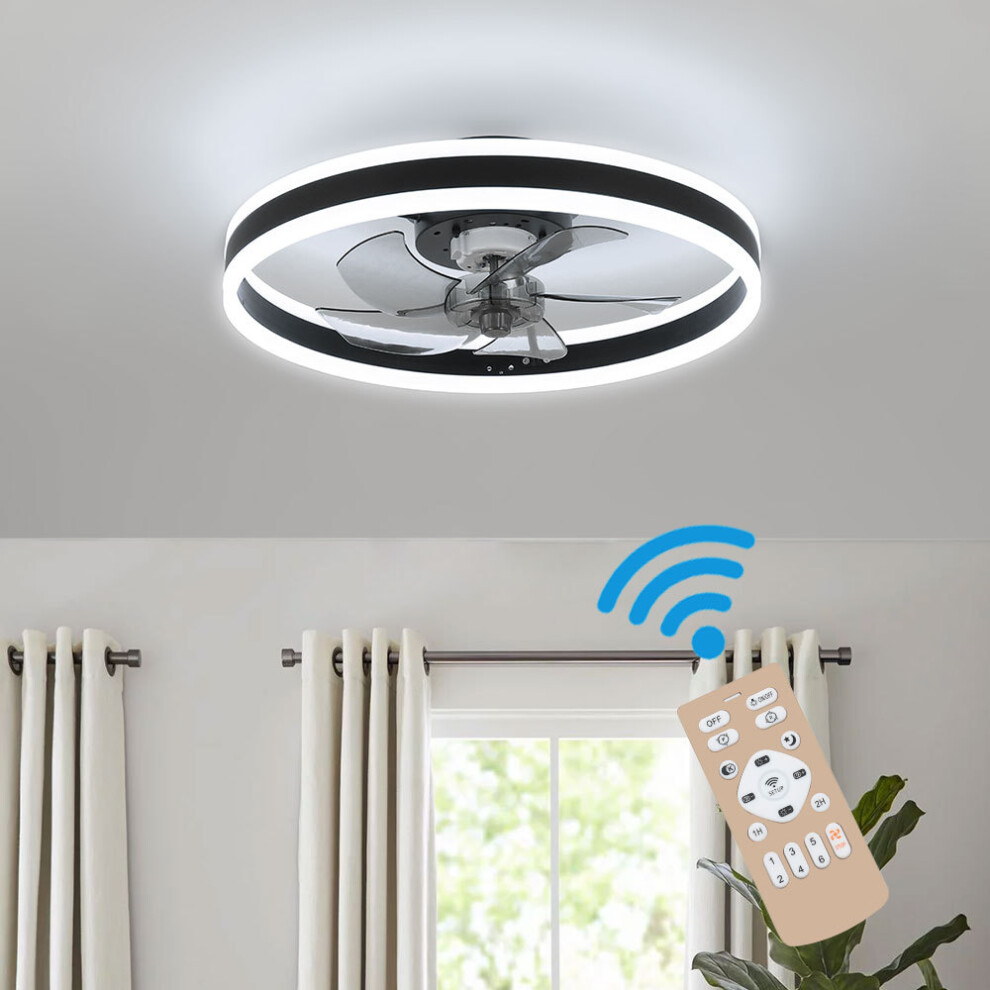 (Black Round Fan Lamp) 20inch Modern LED Ceiling Fan Light Dimmable Chandelier Lamp With Remote Control
