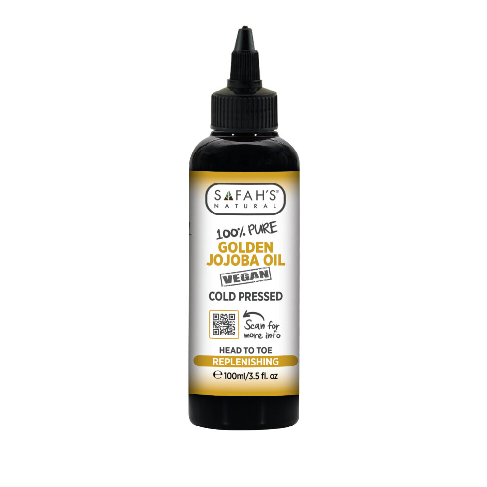 Safah's Natural Golden Jojoba Oil 100 Ml - 100% Pure, Cold-Pressed For Skin, Hair & Scalp
