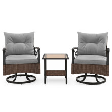 3 Piece Patio Swivel Rocker Set Wicker Rocking Chairs w/ Back Cushions