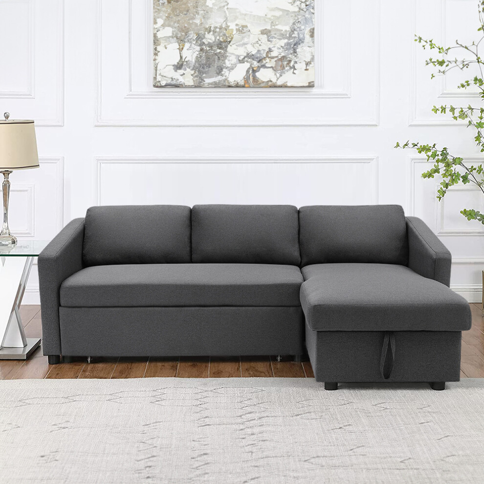 3 Seater Fabric Corner Sofa Bed with Storage Chaise Lounge L-Shape Couch Bed LivingRoom Free Combination Unit Movable Pulley Sofa Bed