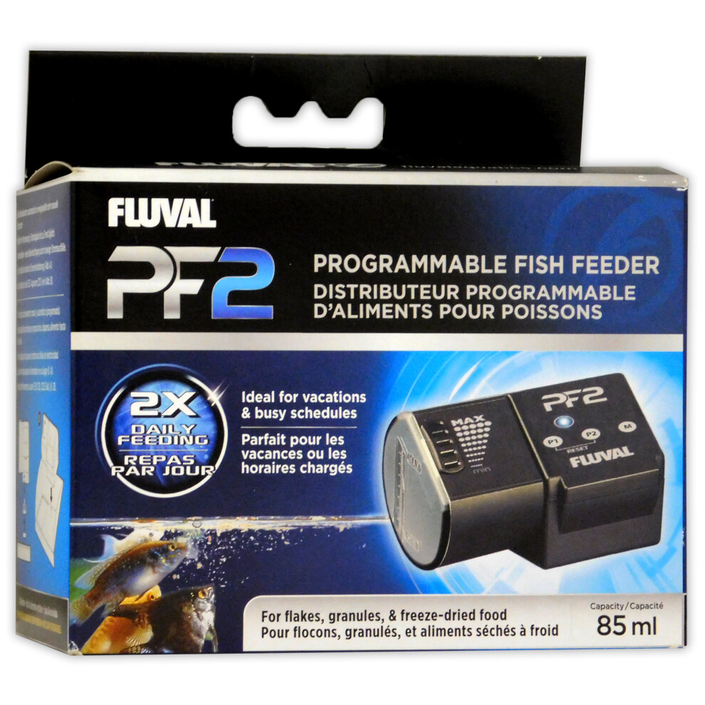 Fluval PF2 Fish Feeder 85ml Auto Feeder Programmable Holiday Vacation Aquarium