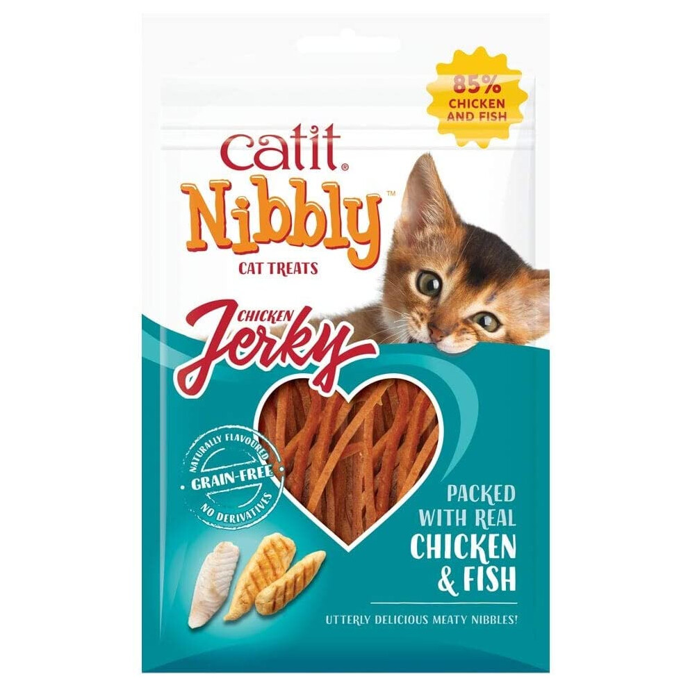 (Chicken Jerky, Chicken & Fish) Catit Treas Nibbly Jerky Wraps Grills 30g Natural Grain-Free Chicken-image-OPC-PF5VWK2-NEW
