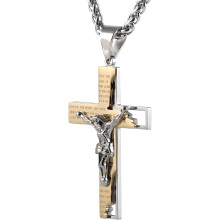 Men's Stainless Steel Cross Crucifix Bible Prayer Pendant Necklace 22+2" Chain