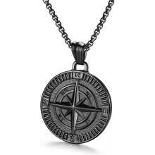 Men's Compass Pendant Necklace Stainless Steel Navigator Forged for Male Jewelry