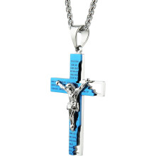 Men's Stainless Steel Cross Crucifix Bible Prayer Pendant Necklace 22+2" Chain