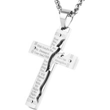 Men's Stainless Steel Jesus Christ Crucifix Cross Lord's Prayer Pendant Necklace
