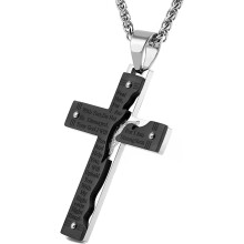 Men's Stainless Steel Jesus Christ Crucifix Cross Lord's Prayer Pendant Necklace