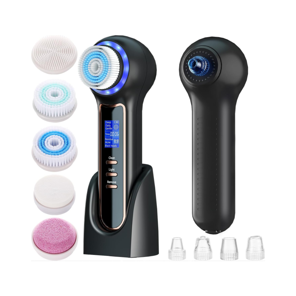 Chronus Face Scrubber Exfoliator With Lcd Screen,Rechargeable Facial Cleansing Brush Ipx7 Waterproof 3 In 1 Blackhead Remover Vacuum For