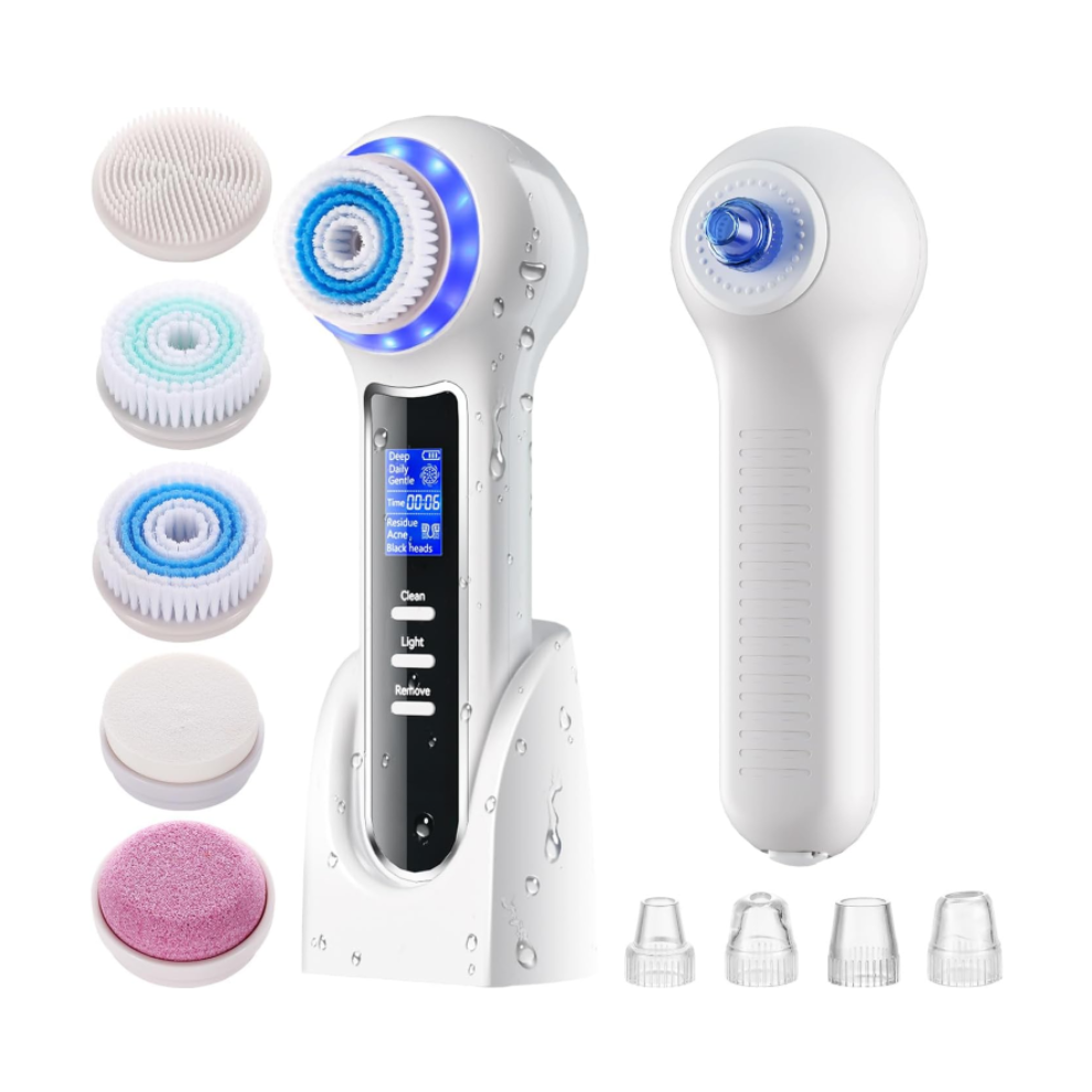 Chronus Face Scrubber Exfoliator With Lcd Screen,Rechargeable Facial Cleansing Brush Ipx7 Waterproof 3 In 1 Blackhead Remover Vacuum For