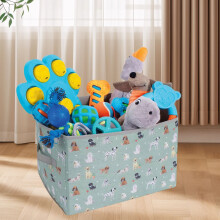 Foldable Dog Toy Storage Box with Handles - 37x25x25cm, Durable Polyester, Adorable Printed Dog Design, Collapsible & Portable