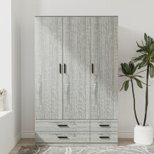 (Ash Grey) 3 Door 4 Drawer Wardrobe Storage Shelf Hanging Bedroom Modern Furniture