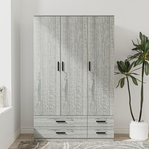 URBN Living (Ash Grey) 3 Door 4 Drawer Wardrobe Storage Shelf Hanging Bedroom Modern Furniture