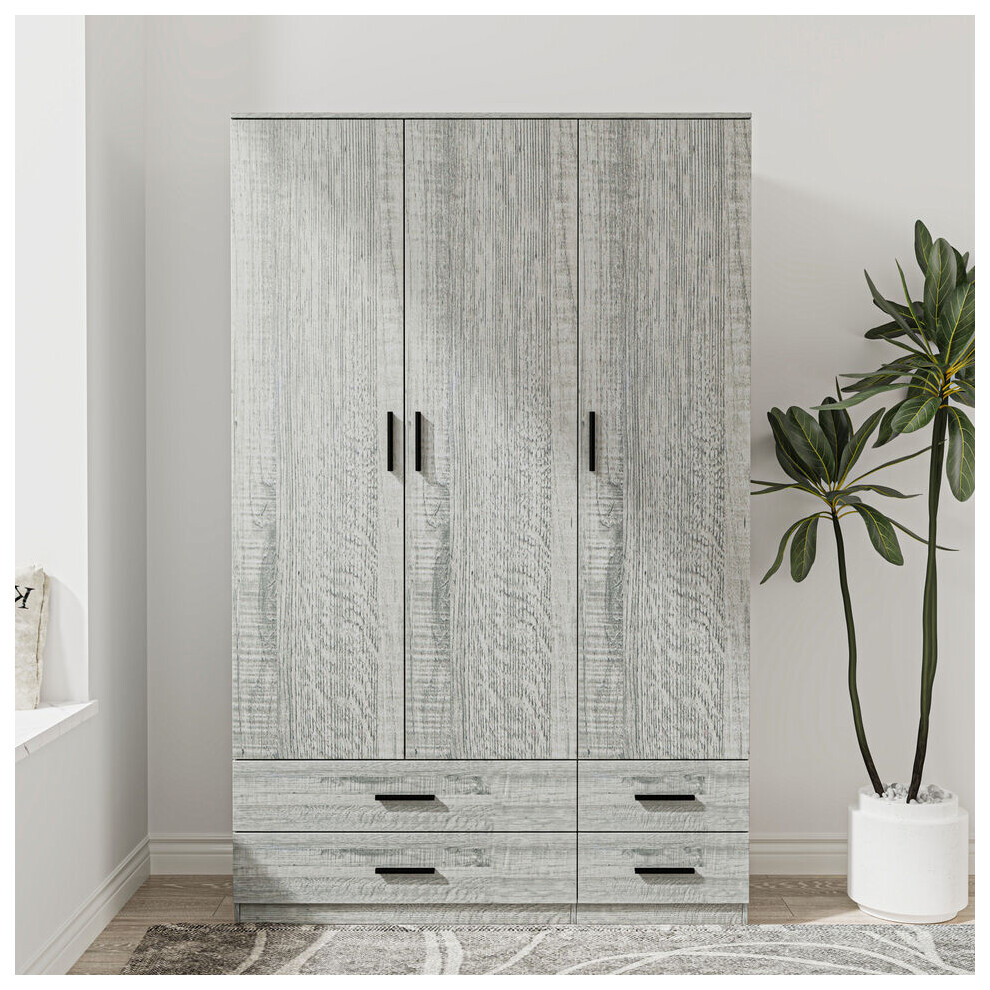 Urbn Living (Ash Grey) 3 Door 4 Drawer Wardrobe Storage Shelf Hanging Bedroom Modern Furniture