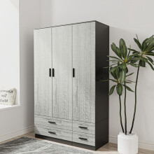 (Black & Ash Grey) 3 Door 4 Drawer Wardrobe Storage Shelf Hanging Bedroom Modern Furniture