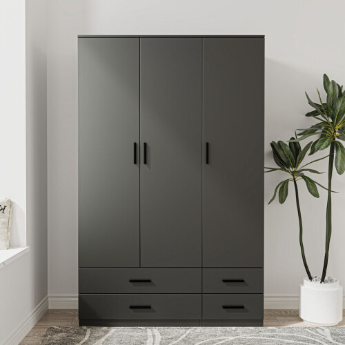 (Black  ) 3 Door 4 Drawer Wardrobe Storage Shelf Hanging Bedroom Modern Furniture