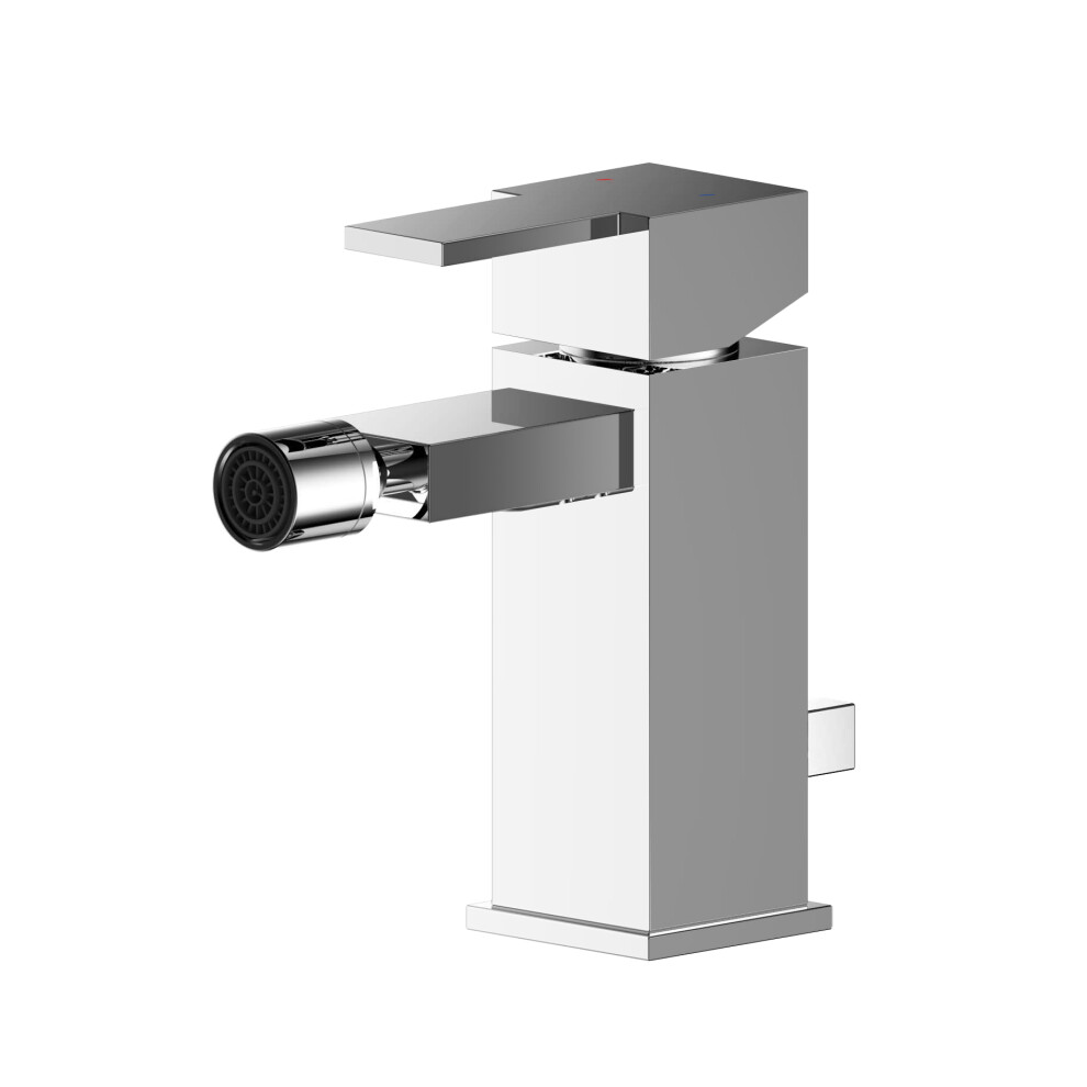 Square Mono Bidet Mixer Tap With Pop Up Waste - Chrome