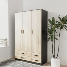 (Black & Oak) 3 Door 4 Drawer Wardrobe Storage Shelf Hanging Bedroom Modern Furniture