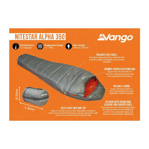 Vango Vango Nitestar Alpha 350 Sleeping Bag - Fog Grey 2