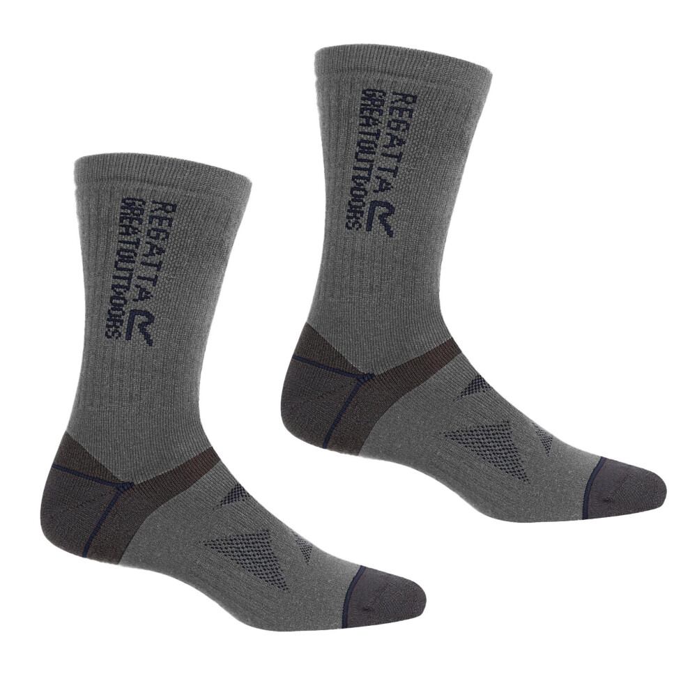 (9 UK-12 UK, Briar Grey/Navy) Regatta Unisex Adult Wool Hiking Boot Socks (Pack of 2)