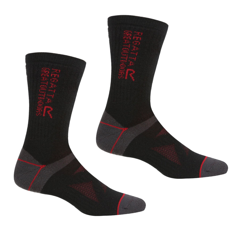 (9 UK-12 UK, Black/Dark Red) Regatta Unisex Adult Wool Hiking Boot Socks (Pack Of 2)