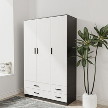(Black & White) 3 Door 4 Drawer Wardrobe Storage Shelf Hanging Bedroom Modern Furniture