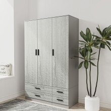 (Grey & Ash Grey) 3 Door 4 Drawer Wardrobe Storage Shelf Hanging Bedroom Modern Furniture