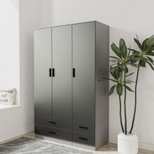 (Grey & Black) 3 Door 4 Drawer Wardrobe Storage Shelf Hanging Bedroom Modern Furniture