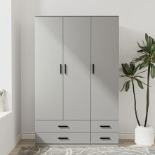 (Grey) 3 Door 4 Drawer Wardrobe Storage Shelf Hanging Bedroom Modern Furniture