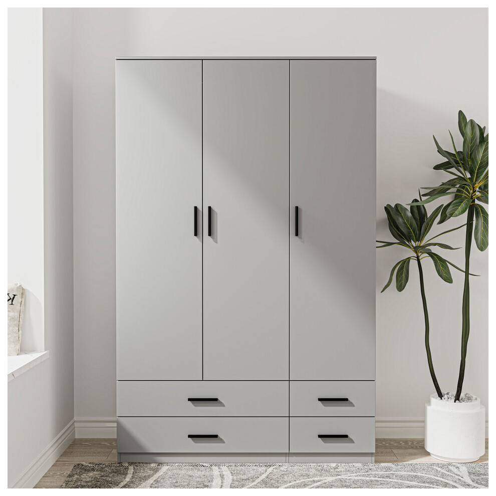 (Grey) 3 Door 4 Drawer Wardrobe Storage Shelf Hanging Bedroom Modern Furniture