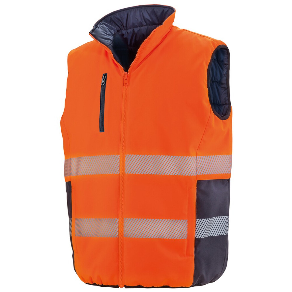 (S, Fluorescent Orange/Navy) SAFE-GUARD by Result Mens Reversible Gilet