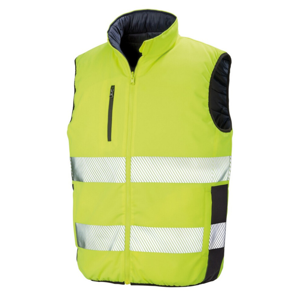 (3XL, Fluorescent Yellow/Navy) SAFE-GUARD by Result Mens Reversible Soft Padded Gilet