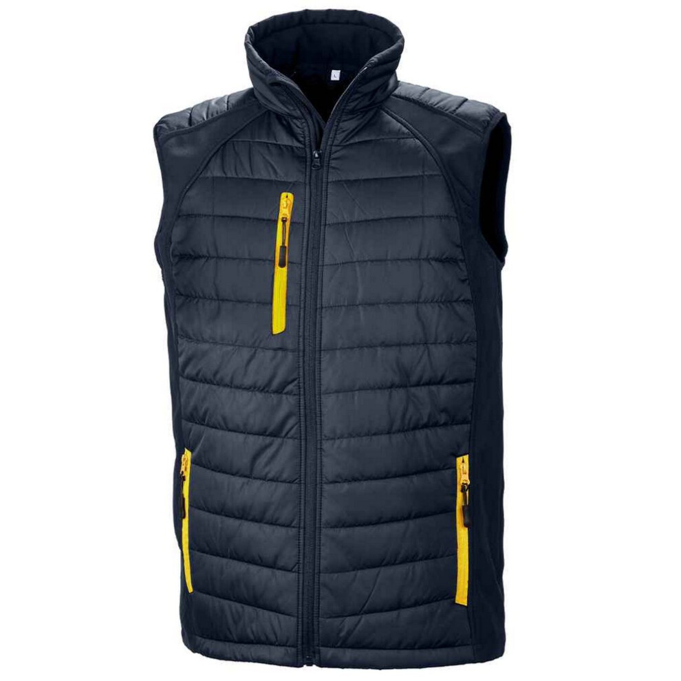 (S, Navy/Yellow) Result Genuine Recycled Unisex Adult Compass Softshell Padded Gilet