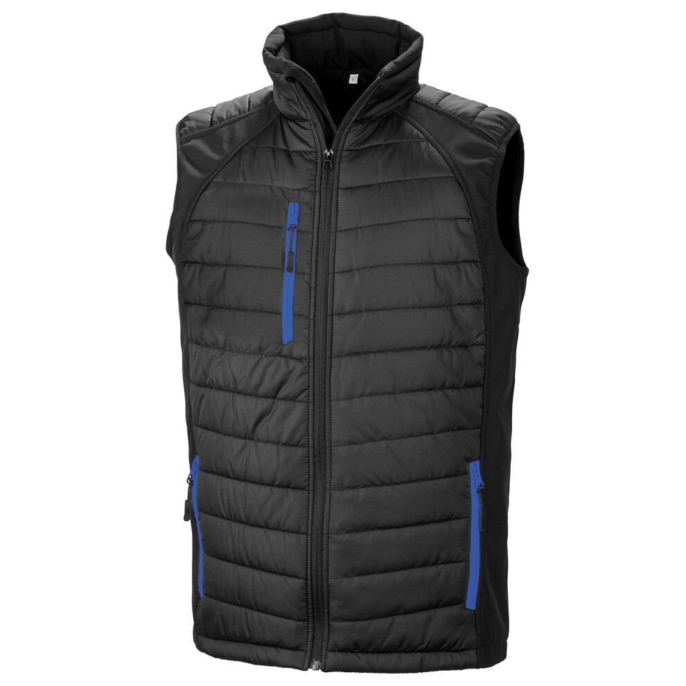 (S, Black/Royal Blue) Result Genuine Recycled Unisex Adult Compass Softshell Padded Gilet