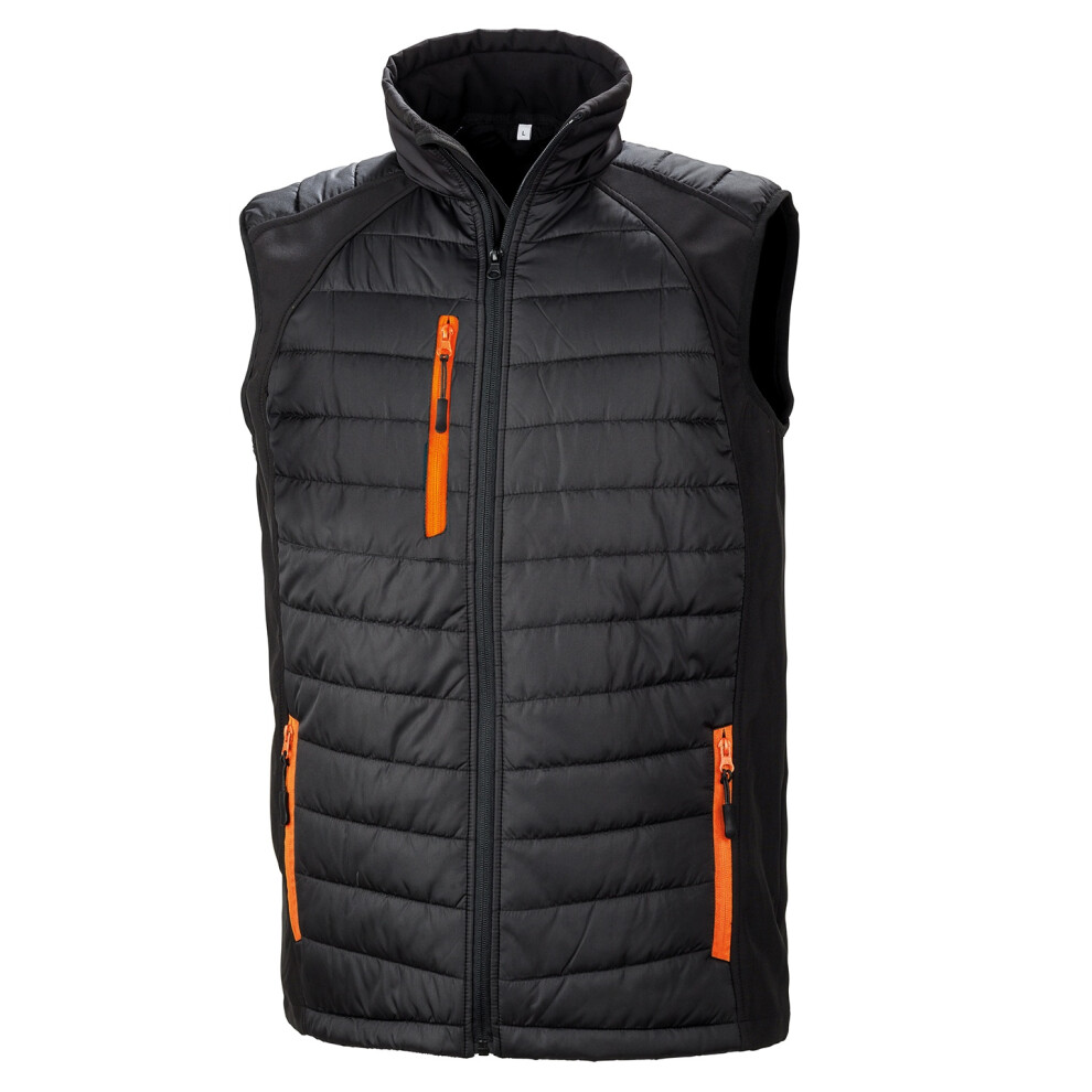 (S, Black/Orange) Result Genuine Recycled Unisex Adult Compass Softshell Padded Gilet