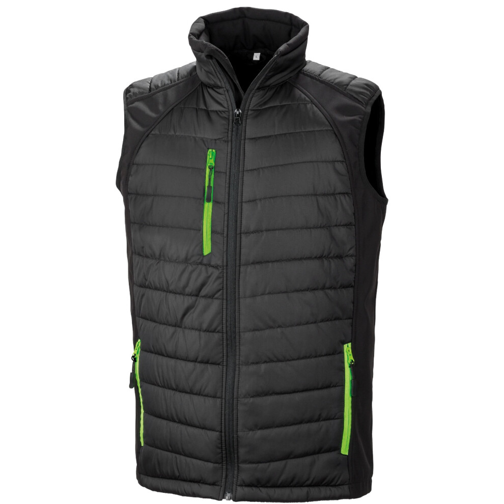 (XXL, Black/Lime) Result Genuine Recycled Unisex Adult Compass Softshell Padded Gilet