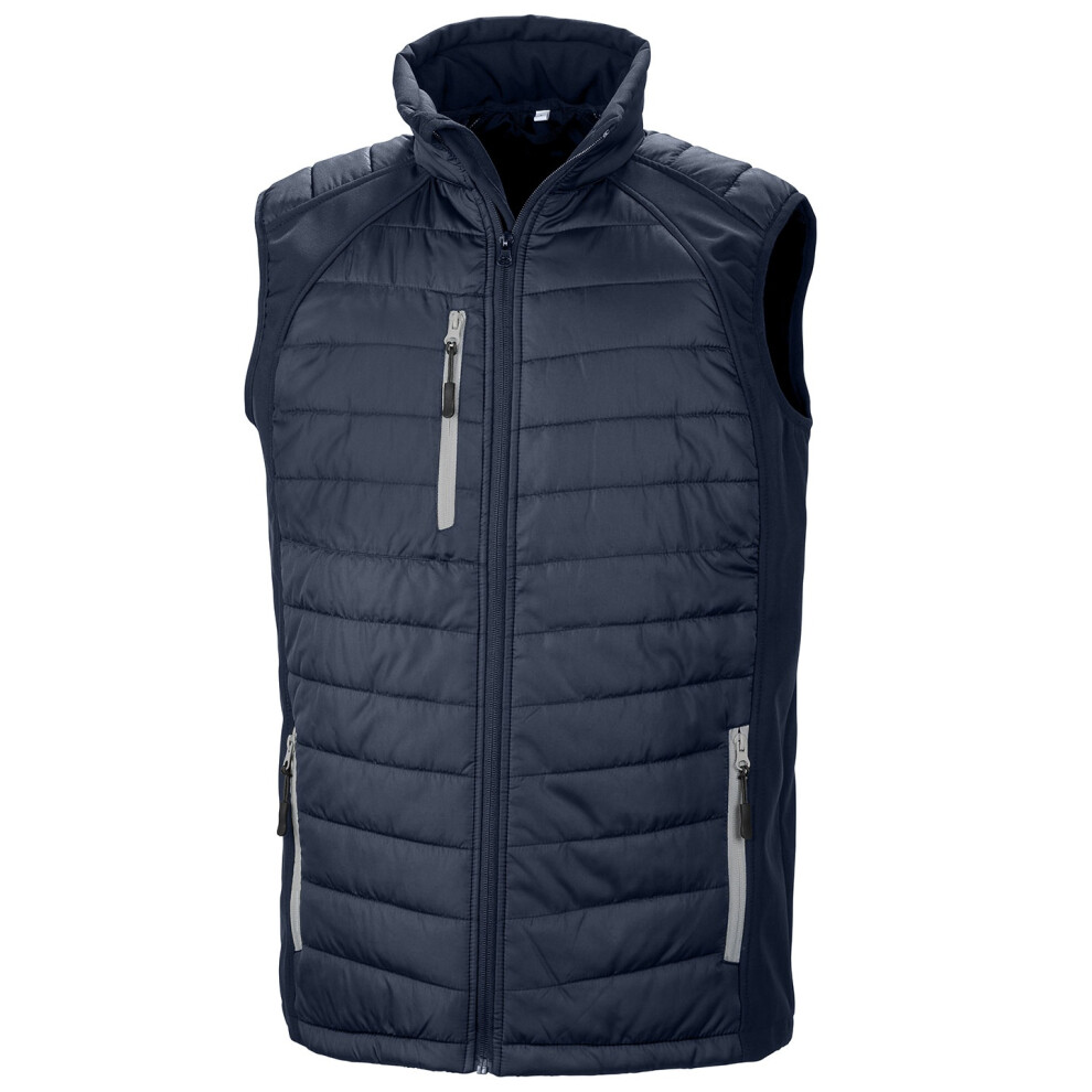 (L, Navy/Grey) Result Genuine Recycled Unisex Adult Compass Softshell Padded Gilet