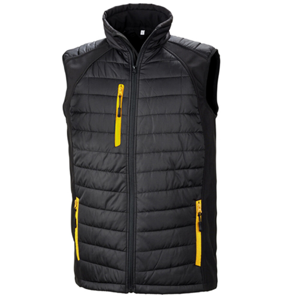 (3XL, Black/Yellow) Result Genuine Recycled Unisex Adult Compass Softshell Padded Gilet