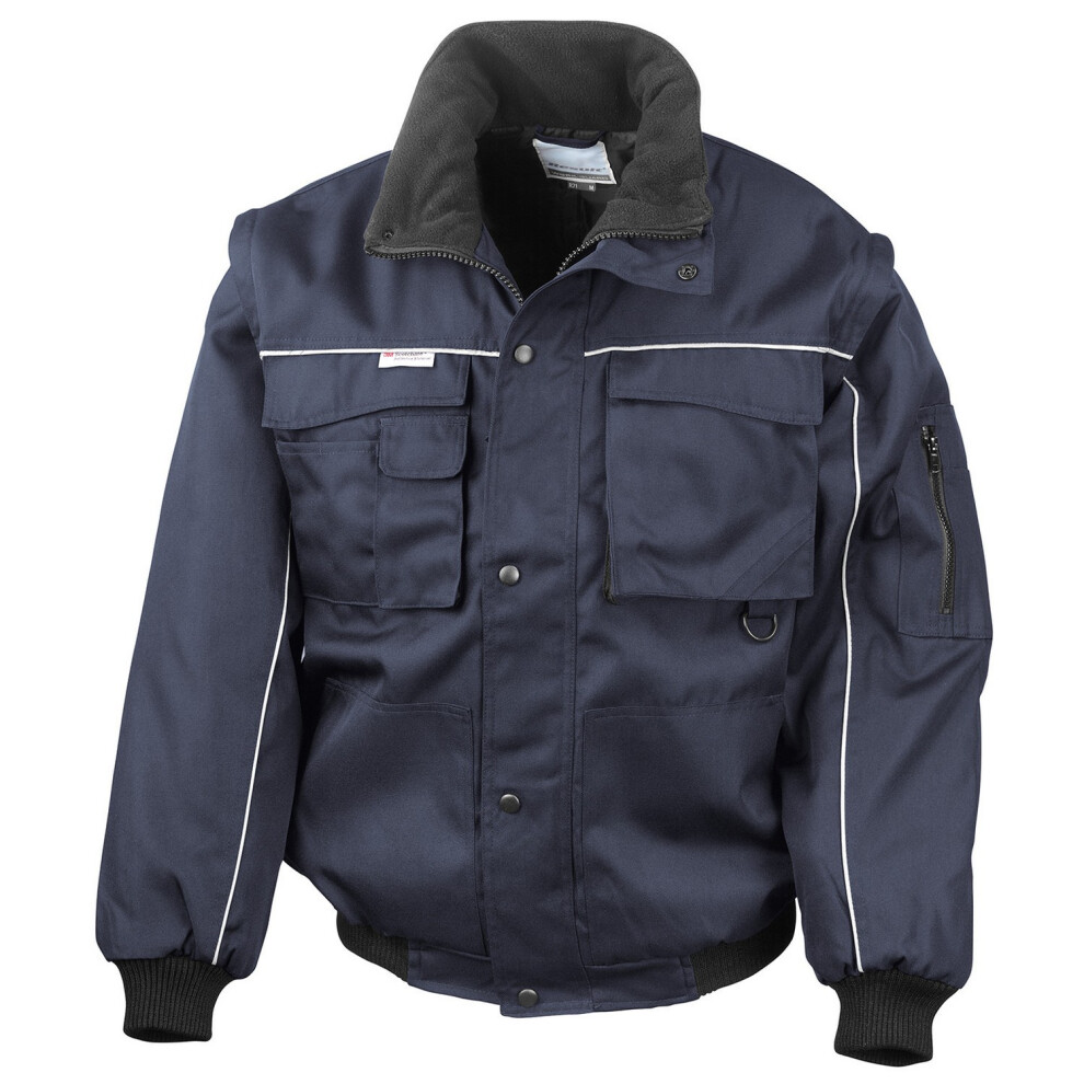 (M, Navy) WORK-GUARD by Result Mens Heavy Duty Zip-off Sleeves Pilot Jacket