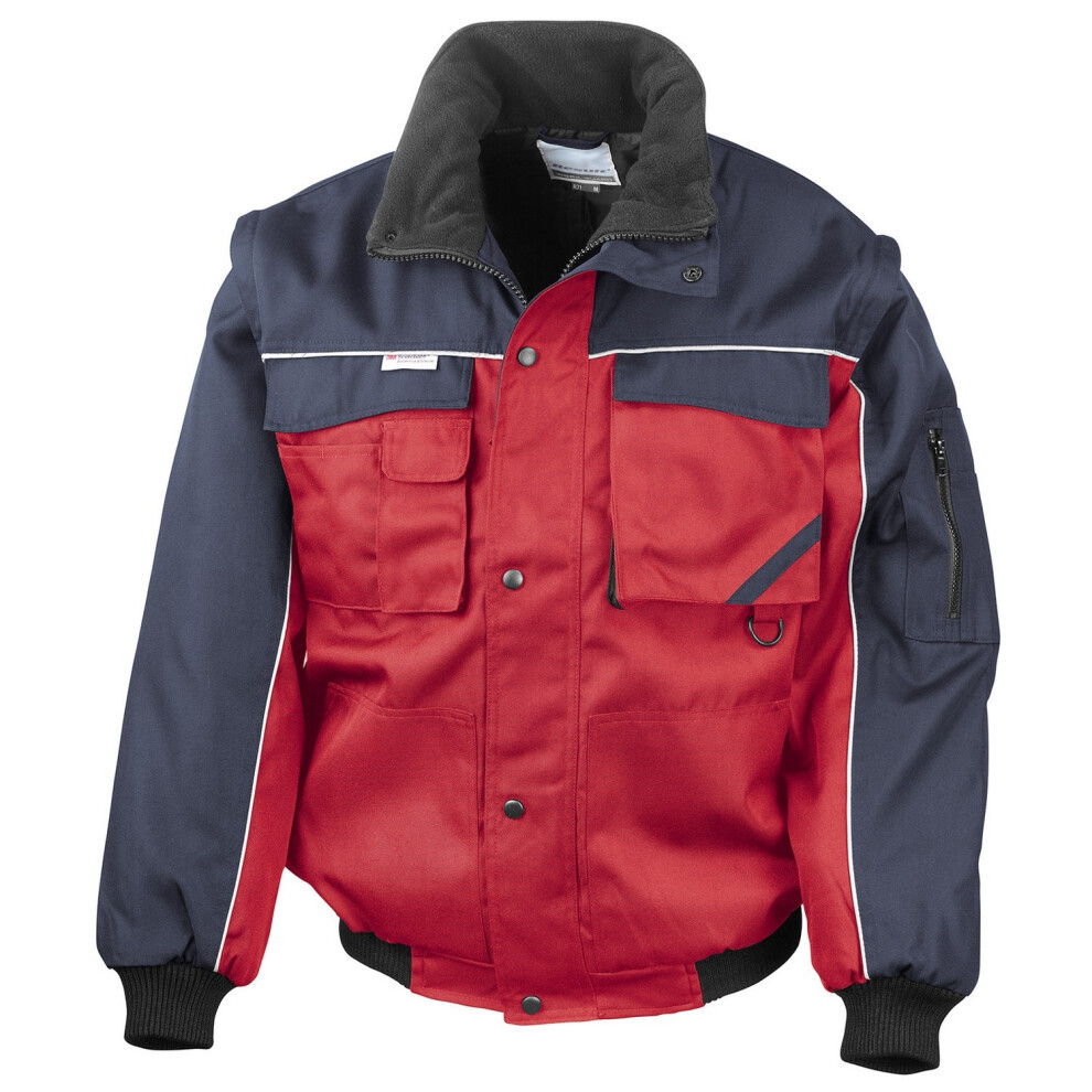 (XXL, Red/Navy) WORK-GUARD by Result Mens Heavy Duty Zip-off Sleeves Pilot Jacket